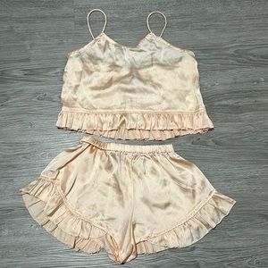 Satin Pajama Short/Tank Top Set in Peach, Women’s Size Small